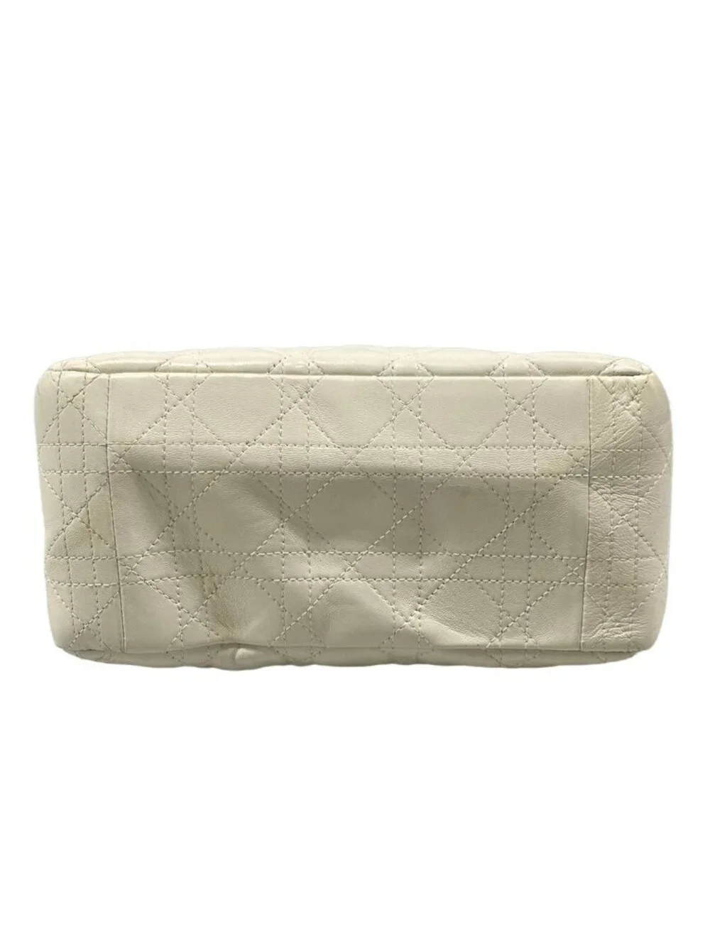 Dior Handbag Lady Bag White Gold Leather